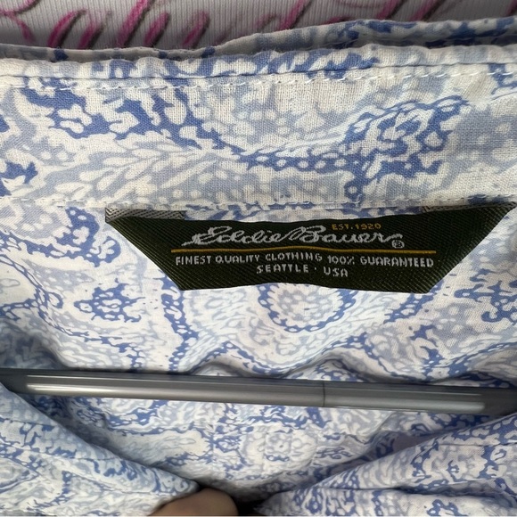 Eddie Bauer long sleeve pleated white Light Blue Paisley Shirt floral button up - Picture 8 of 12